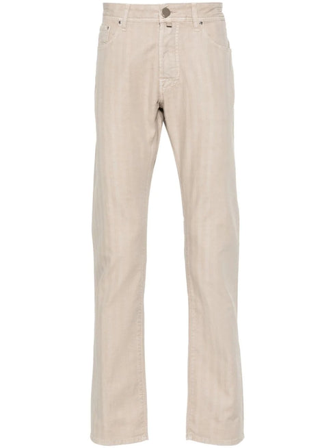 herringbone tapered-leg trousers